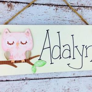 Personalized Kids Room Door Sign Pink Owl