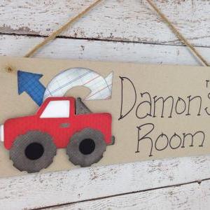 Personalized Kids Bedroom Door Sign Red Truck