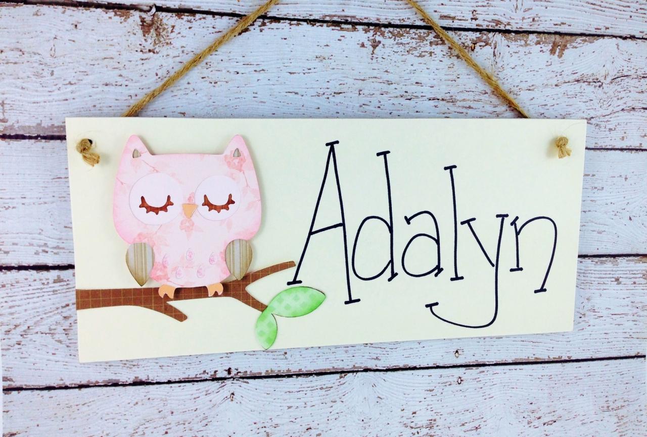 Personalized Kids Room Door Sign Pink Owl