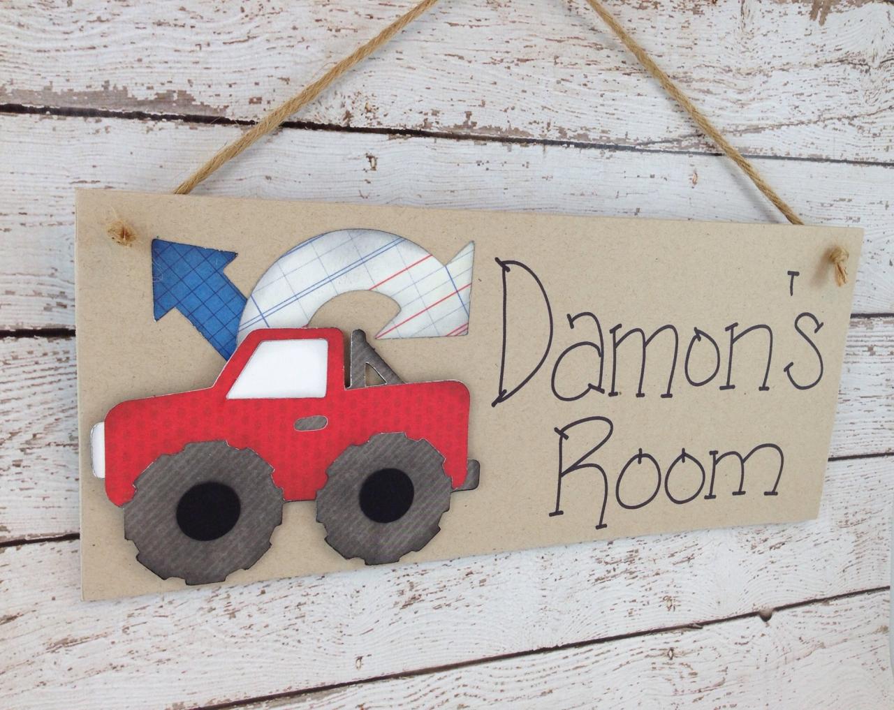 Personalized Kids Bedroom Door Sign Red Truck