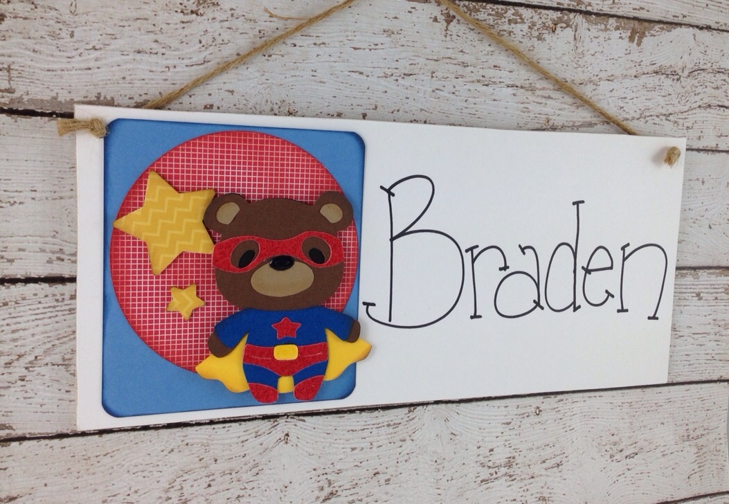 Personalized Superhero Bear Children's Bedroom Door Sign