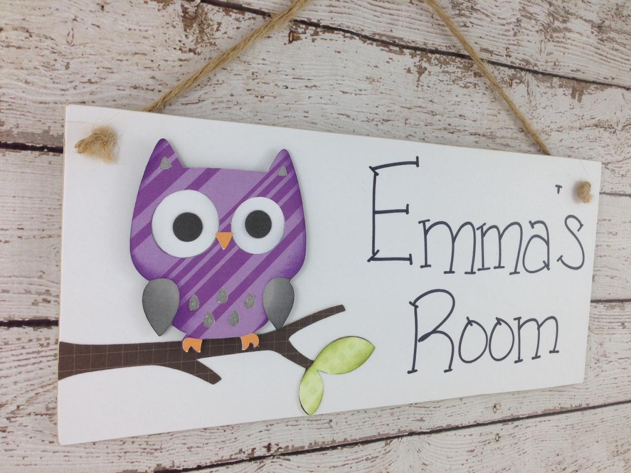 Personalized Kids Room Door Sign Purple Owl